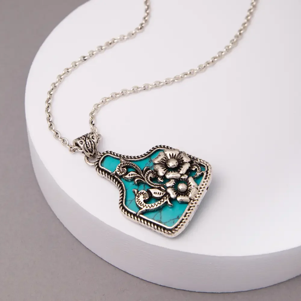 Floral Cattle Tag Pendant Necklace