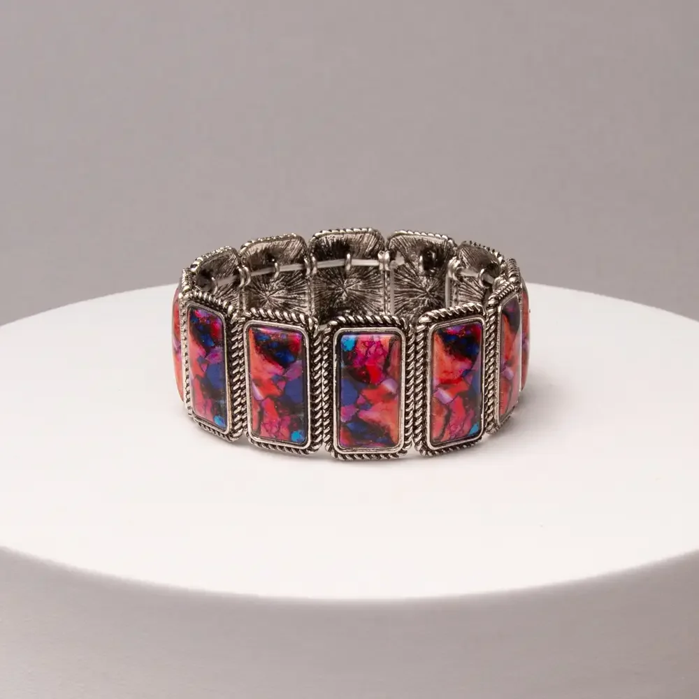 Western Colored Rectangle Patterned Turquoise Bracelet