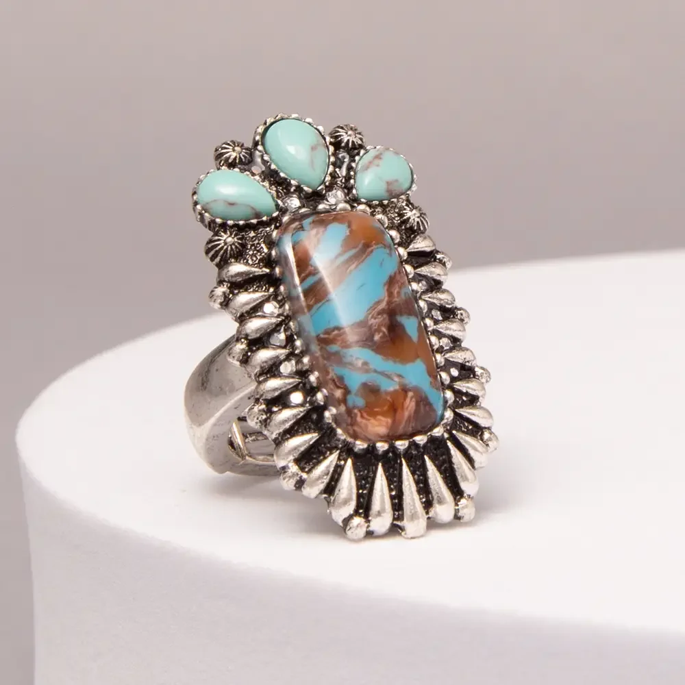 Western Multicolor Multi Shape Turquoise Stretch Ring