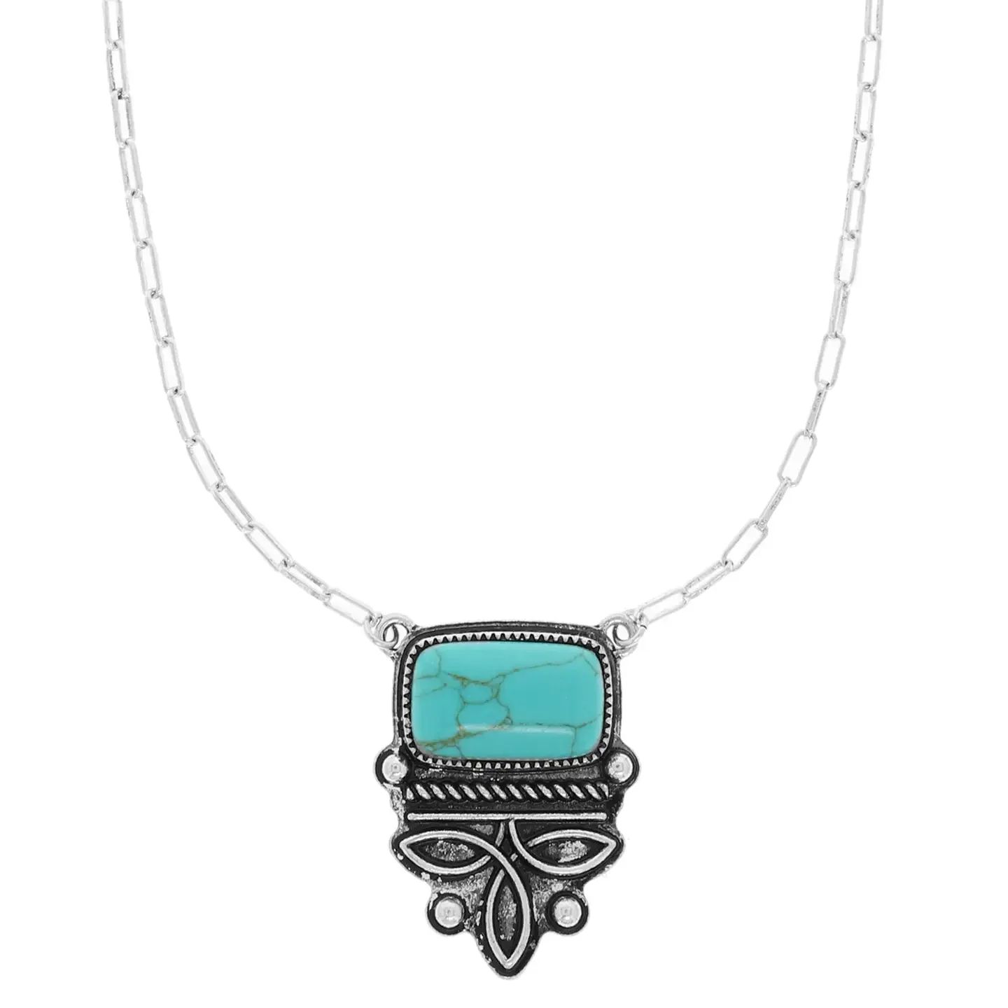 Western Rectangle Turquoise Boot Stitch Pendant Necklace