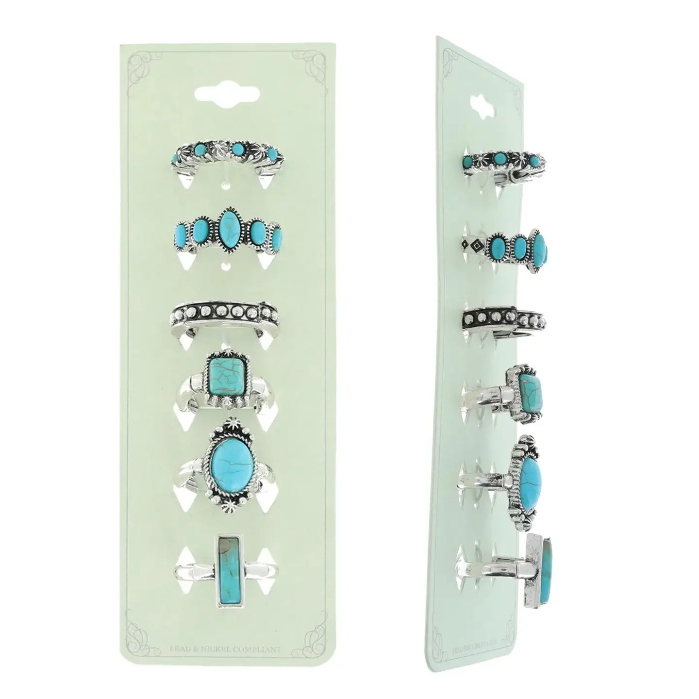 Western 6 Piece Semi Stone Band Ring Set