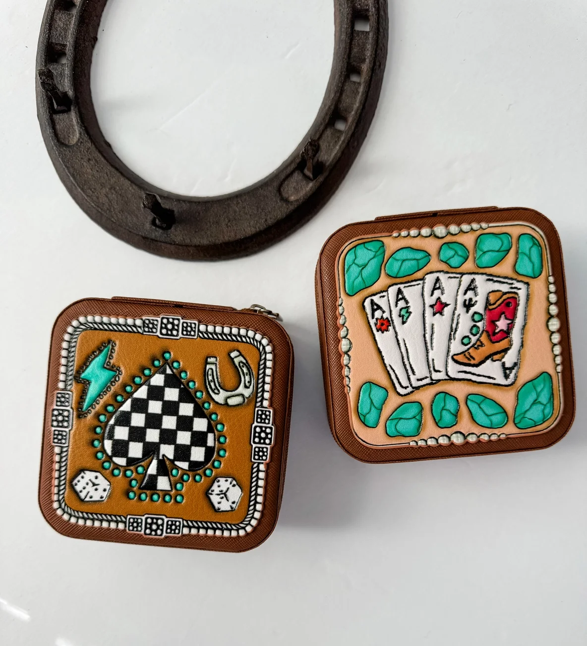 Western Mini Jewelry Storage Travel Box - playing cards