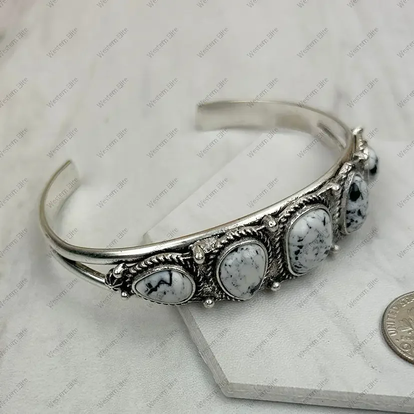 WHITE Silver Metal with White Turquoise Stone Bangle