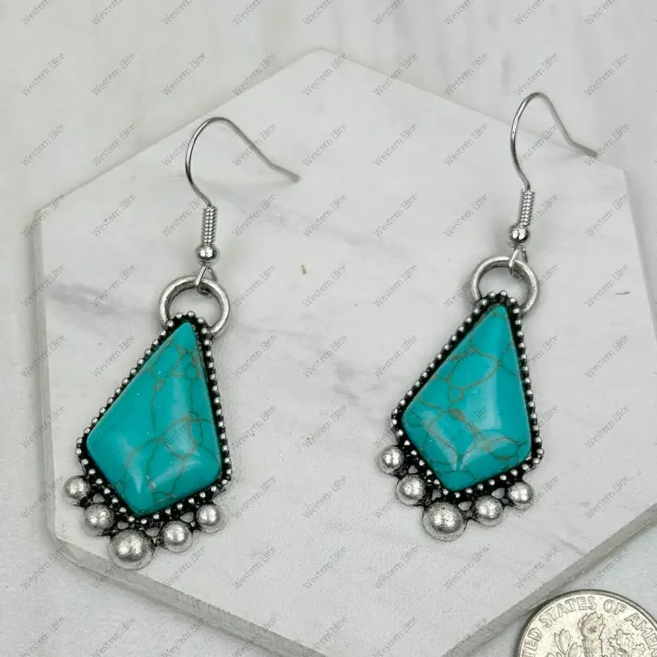 Silver Metal with Blue Turquoise Stone Earrings
