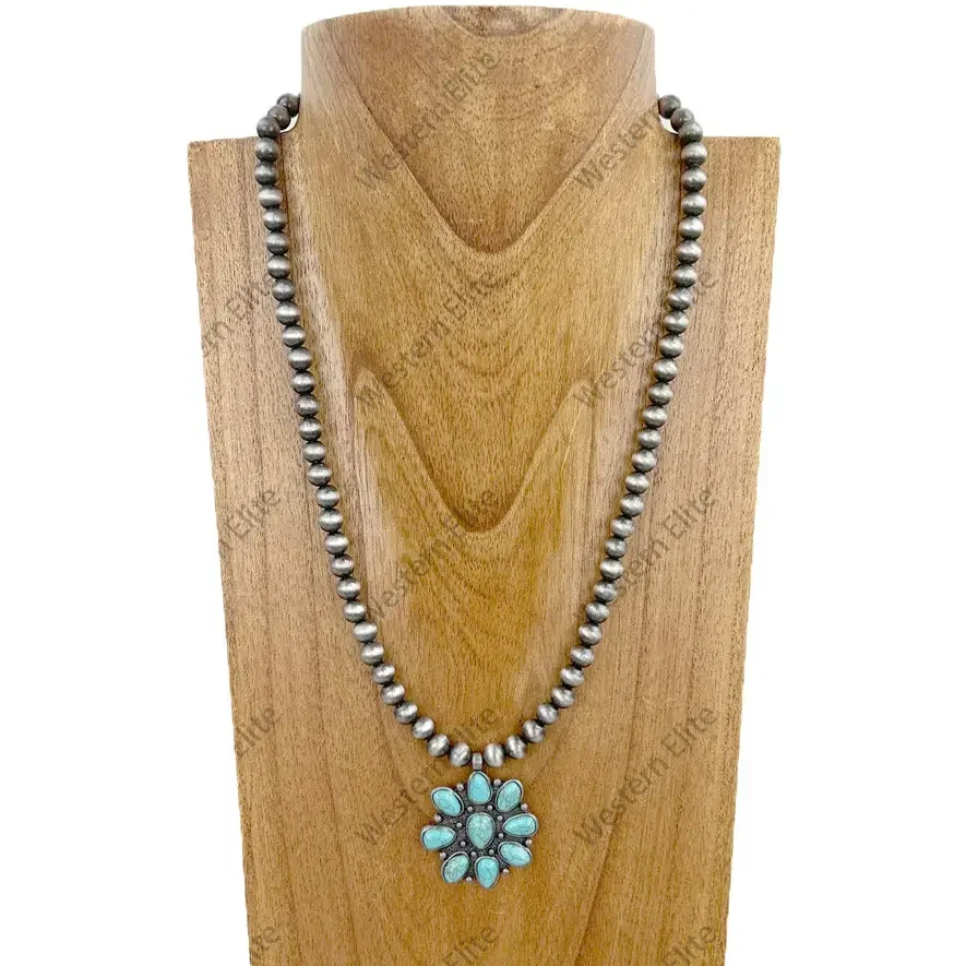 Elegant Silver and Turquoise Floral Necklace