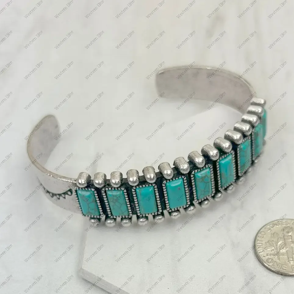 Silver Metal with Blue Turquoise Stone Bangle