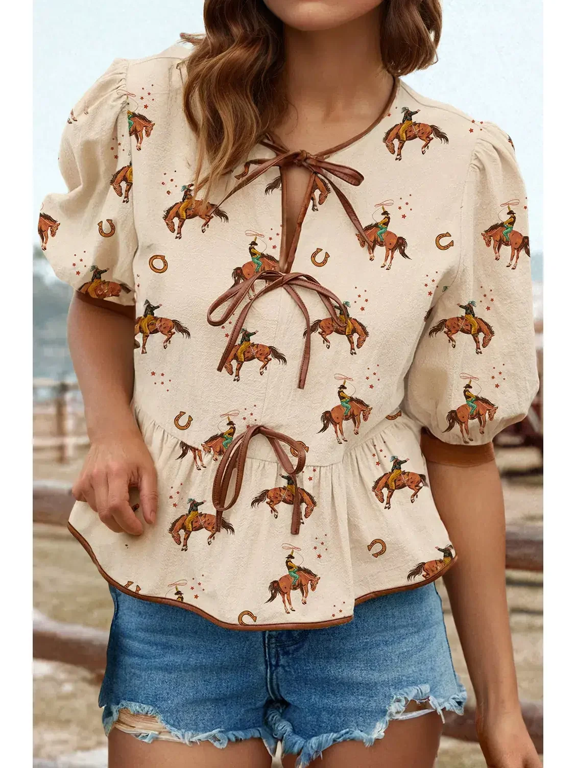 Vintage Cowboy Print Blouse