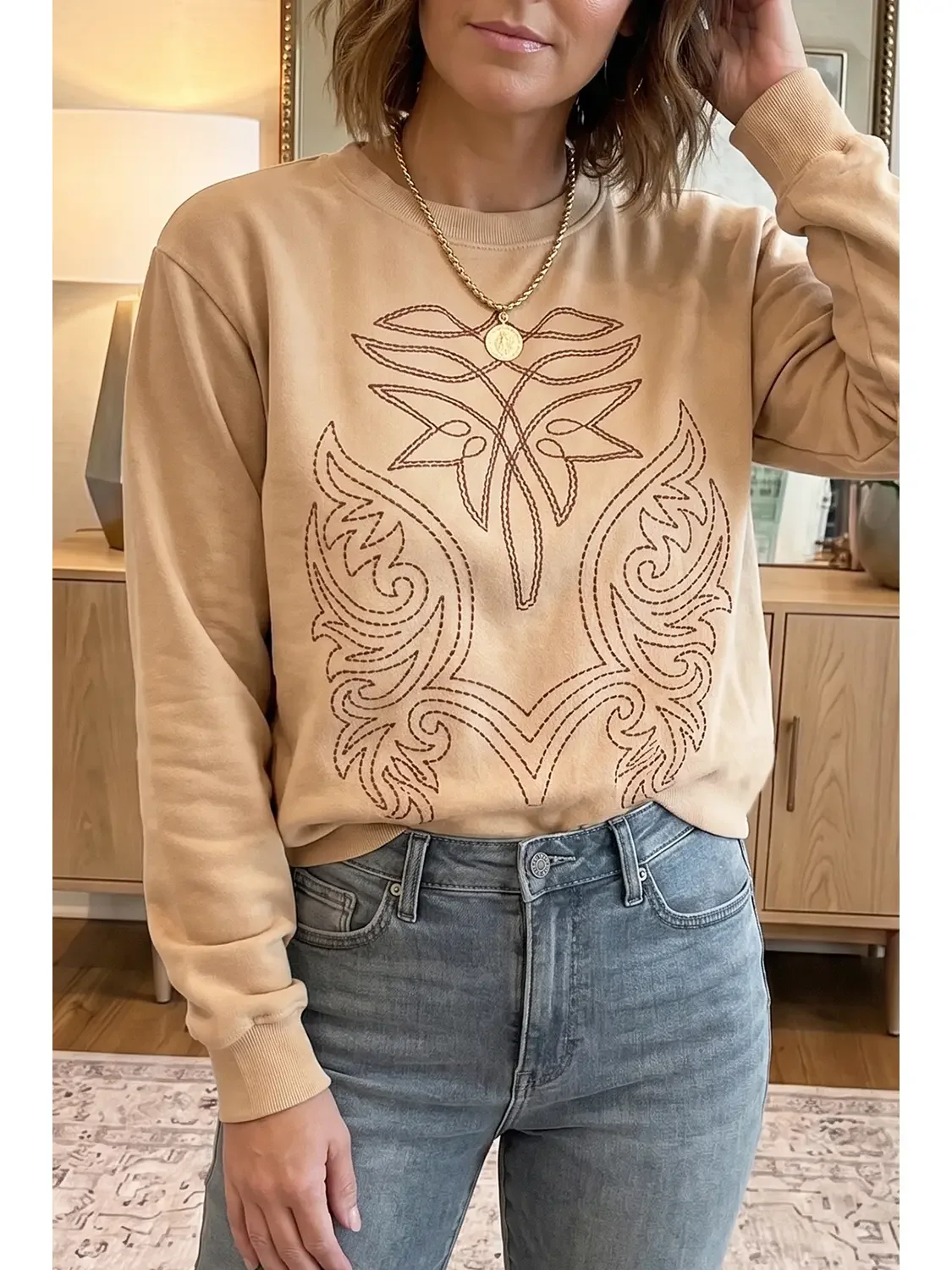 Western Cowboy Stitched Crewneck