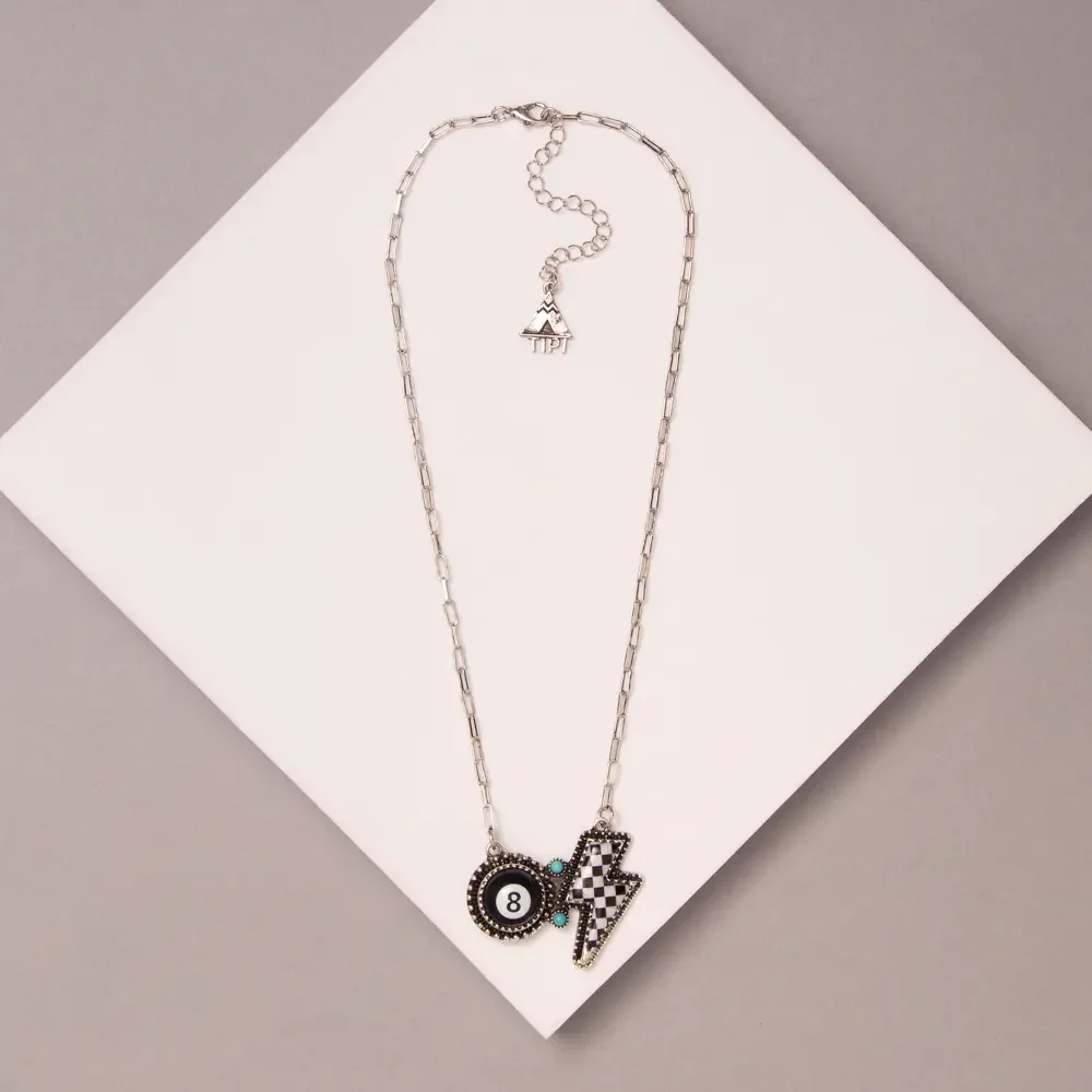 Edgy 8-Ball & Lightning Bolt Necklace