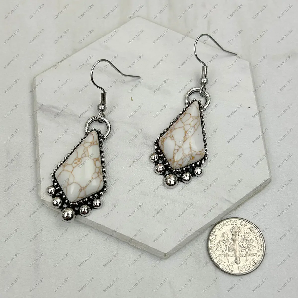Silver Metal with White Turquoise Stone Earrings