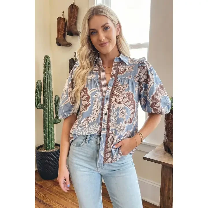 Vintage Floral Button-Down Blouse