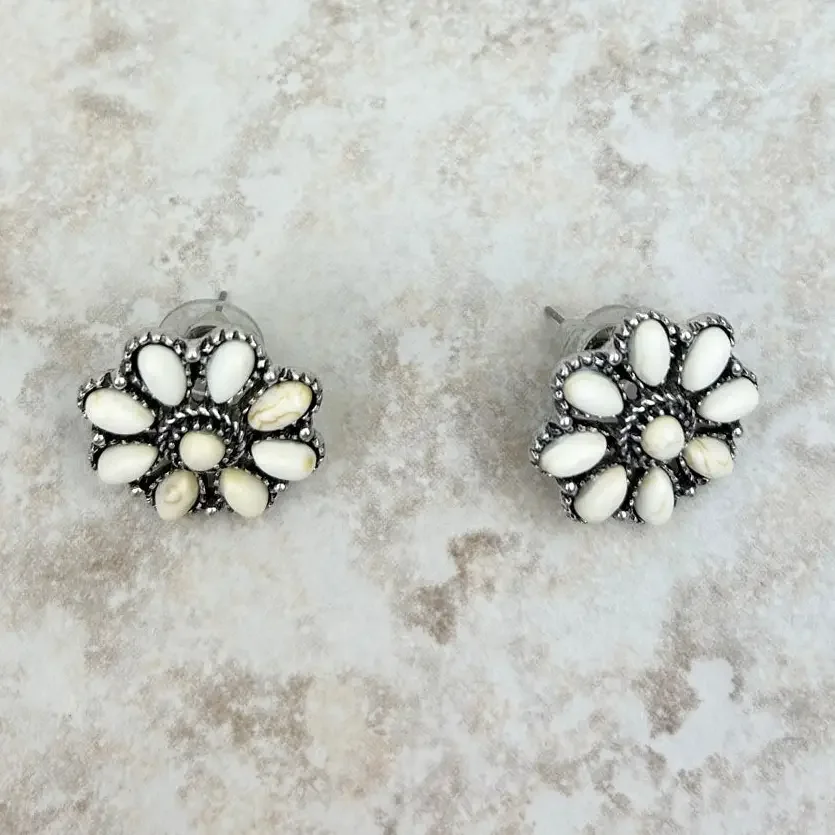 Floral Elegance White Stud Earrings