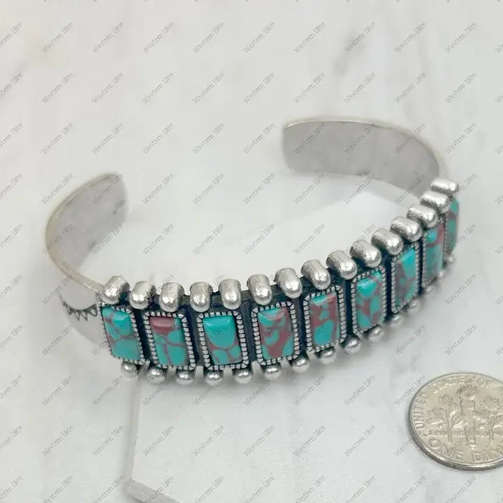 Silver Metal with Green Turquoise Stone Bangle