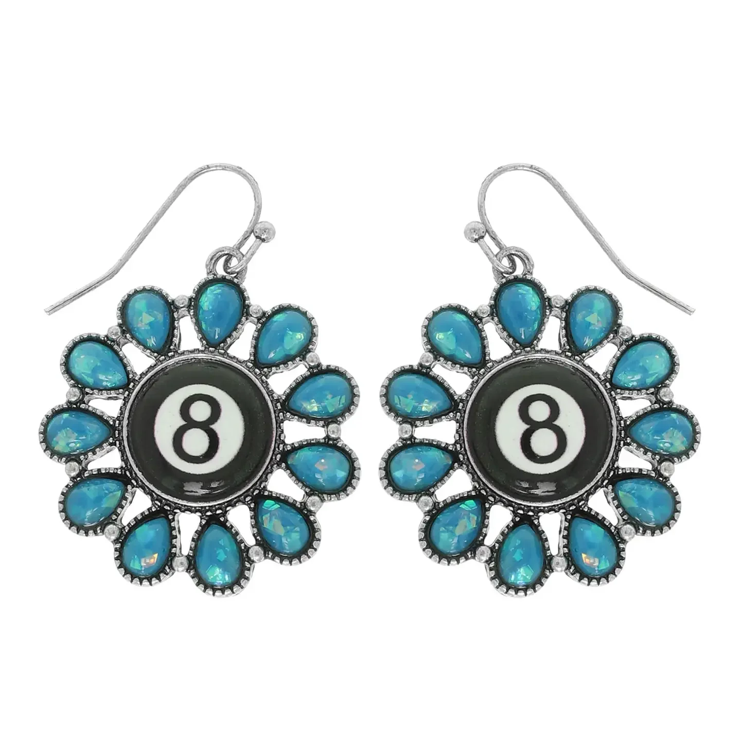 Billiard 8 Ball Concho Dangle Earrings
