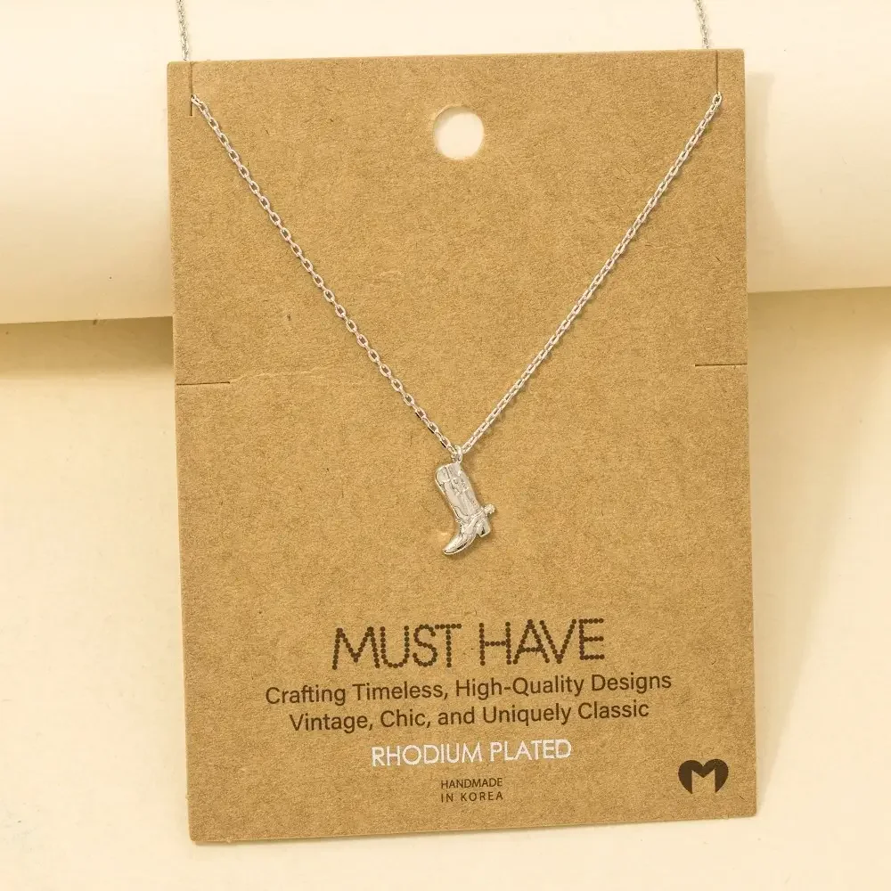 Silver Dipped Cowboy Boots Pendant Necklace