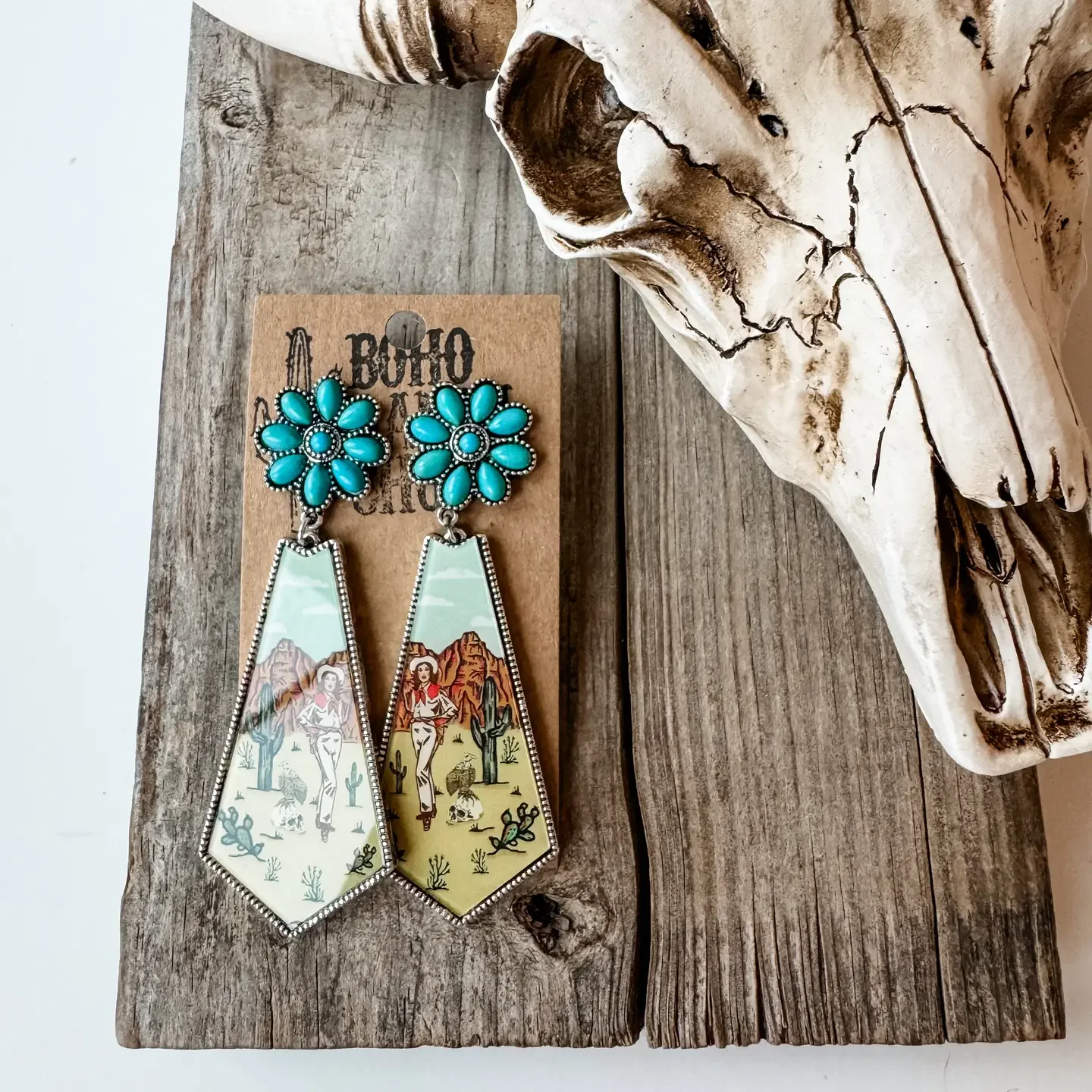 Western Cowgirl Scenery Concho Stud Earrings