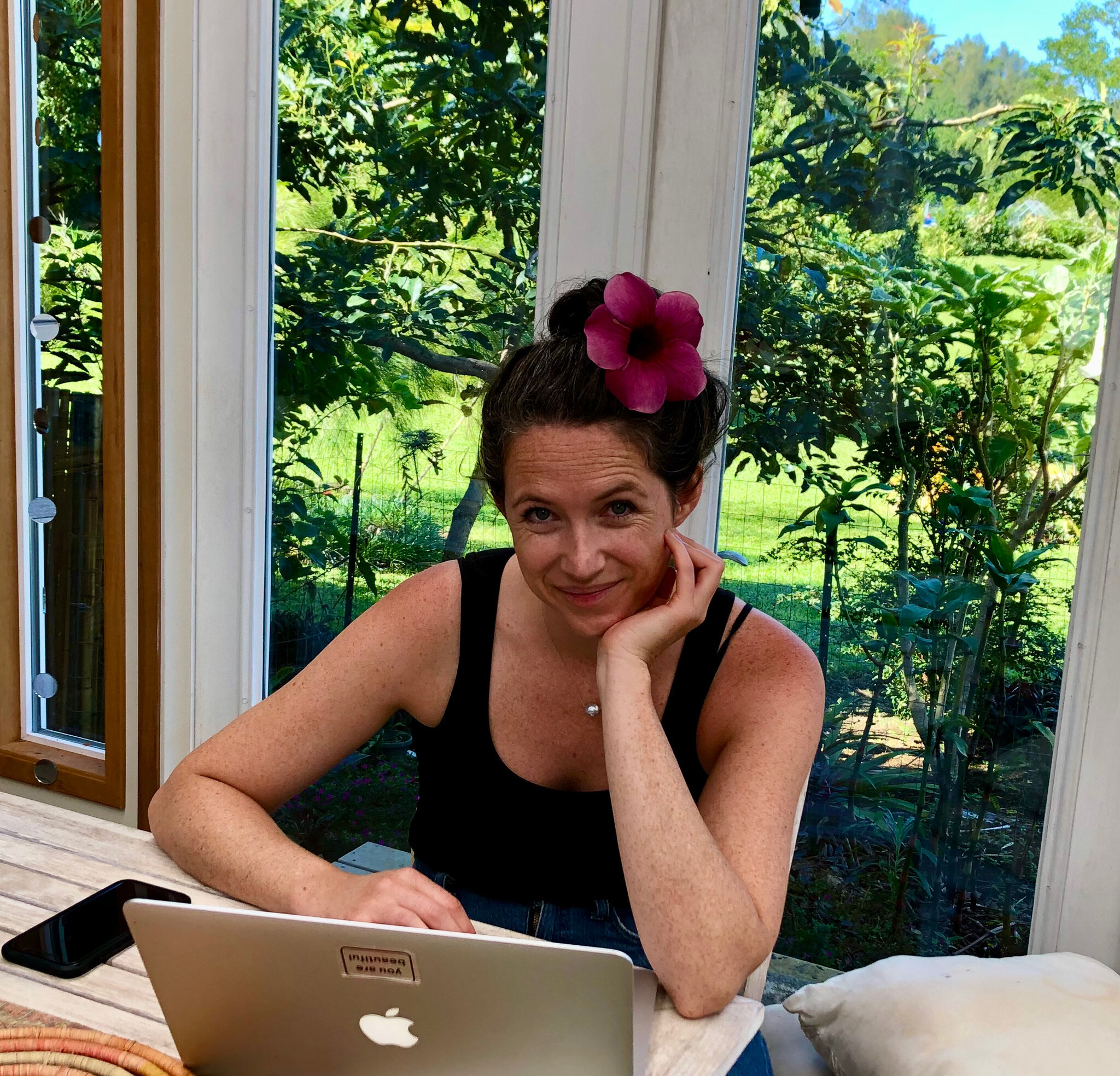 Melissa working on the website