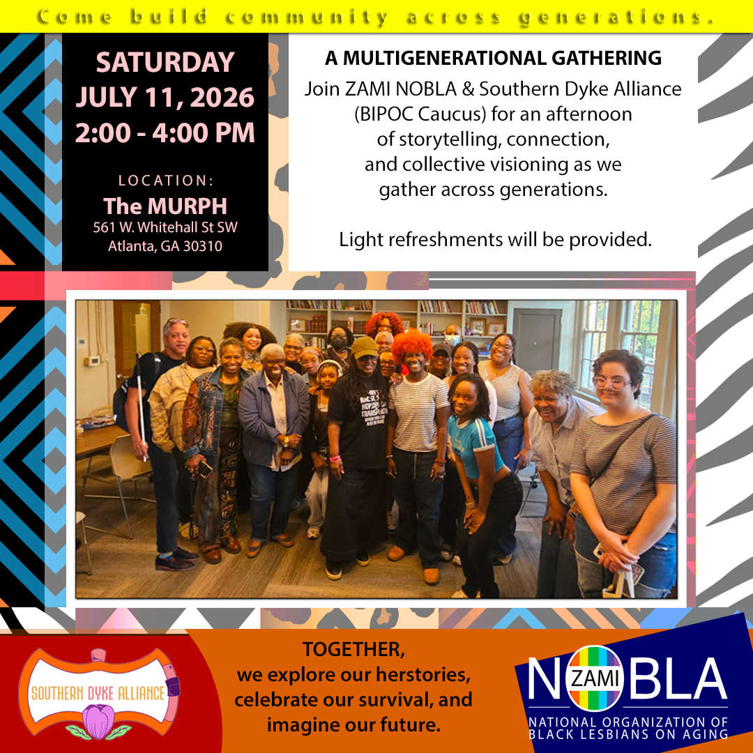 Flyer for the ZAMI NOBLA and Dyke Alliance event.