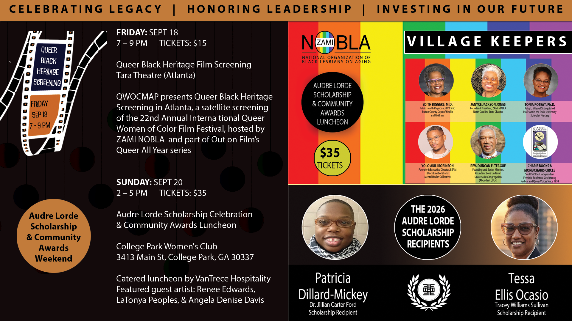 Flyer for the ZAMI NOBLA scholarship weekend.