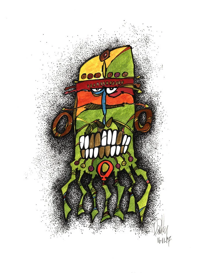 Constantine - acrylic paint, acrylic iridescent paint and ink on rag paper