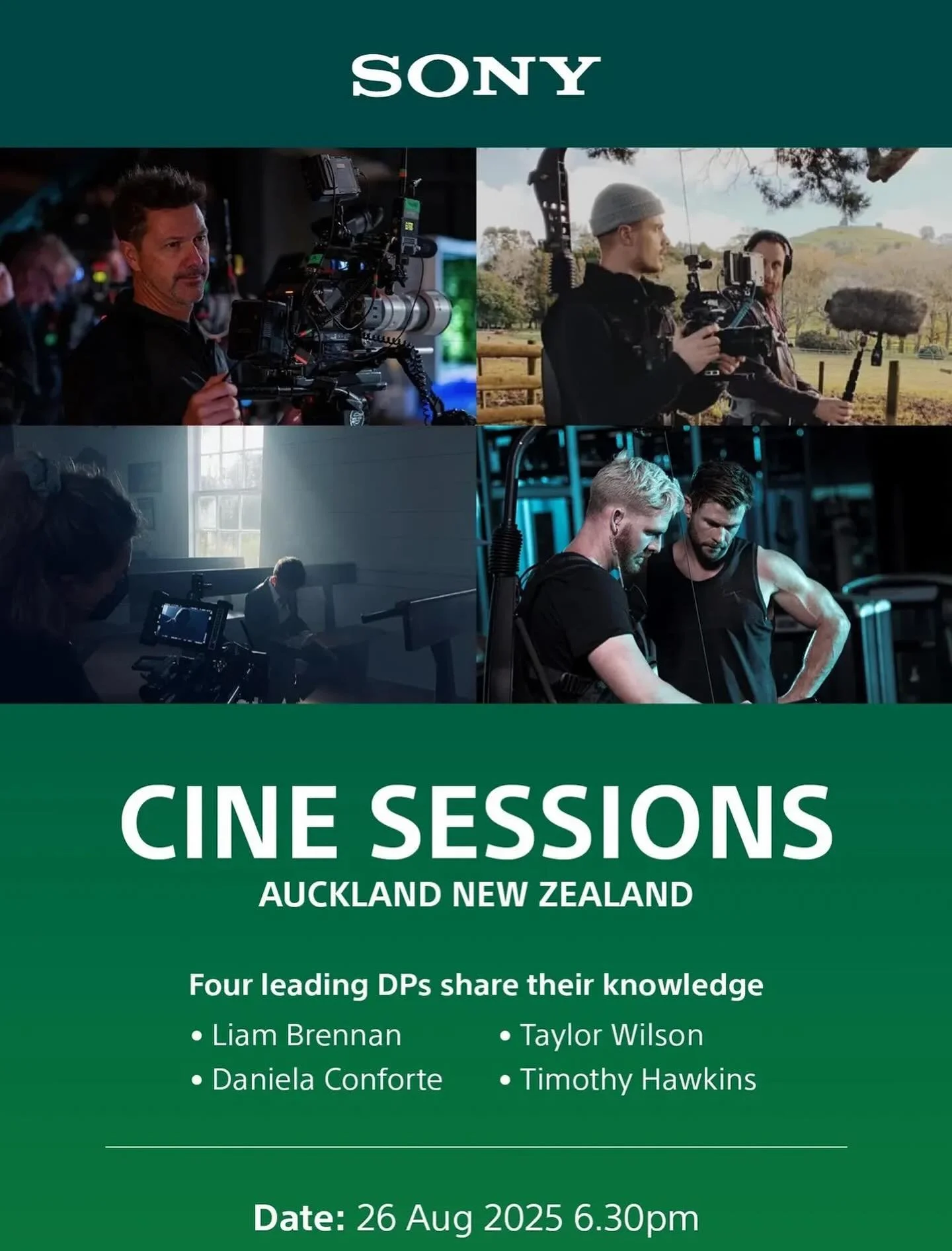 We are excited to partner up once again with Sony for another series of Cine Sessions this year.
We are very lucky to have 4 awesome Cinematographers with a lot of range in their work for our series. This Tuesday August 26, they will be talking about