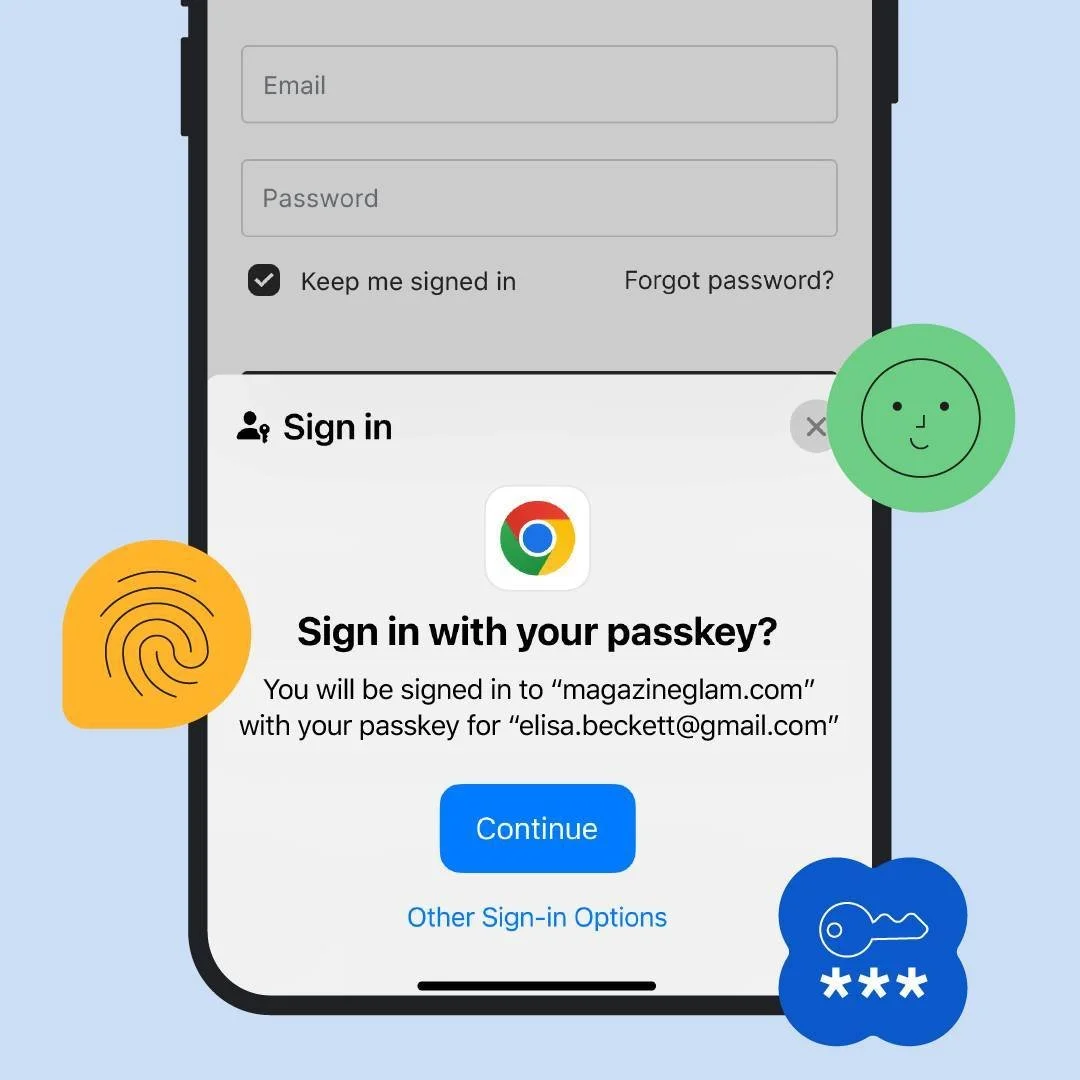 mobile phone interface showing saved passkey