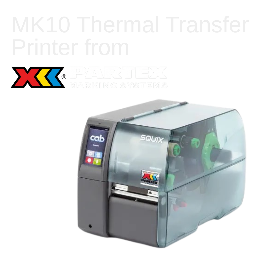 MK-10 is a modern, high performance thermal-transfer printer for producing Partex markers. The MK10 is connected to the computer using either a USB or ethernet connection. The MK10 printer can print all Partex profiles, and can cut/perforate continuo