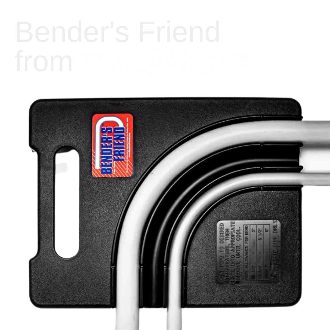Lightweight, portable 90 degree PVC bending template

The Bender’s friend is an easy to use template for bending perfect 90’s in your PVC. To be paired with a heat source, the Bender’s Friend will allow you to make kink-free bends every time. Works w