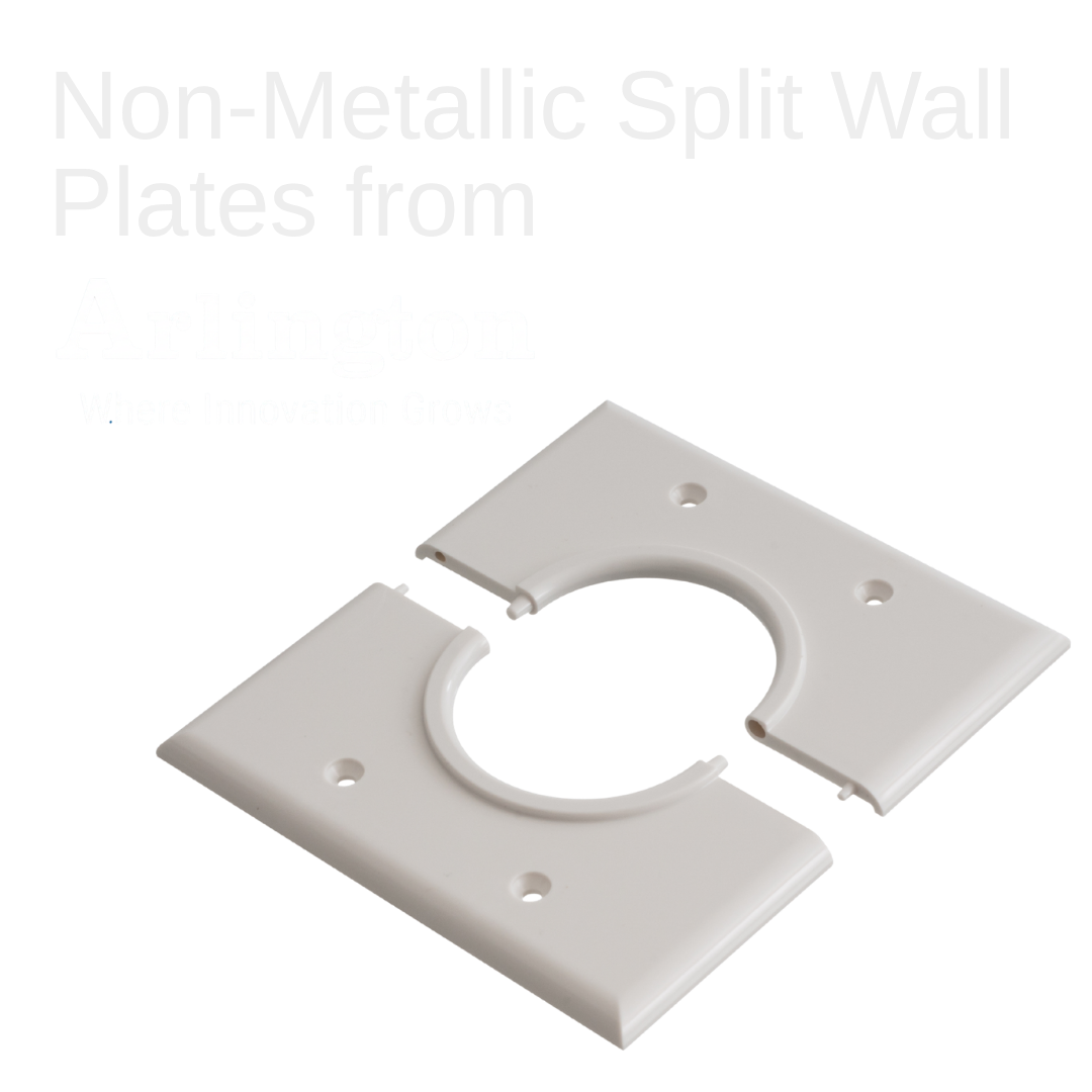Arlington's non‐metallic Split Wall Plates provide a simple yet effective way to accommodate preconnectorized low voltage cable(s) of varying size and quantity. They work with pre‐existing low voltage cables too. These versatile single‐ and two-gang 