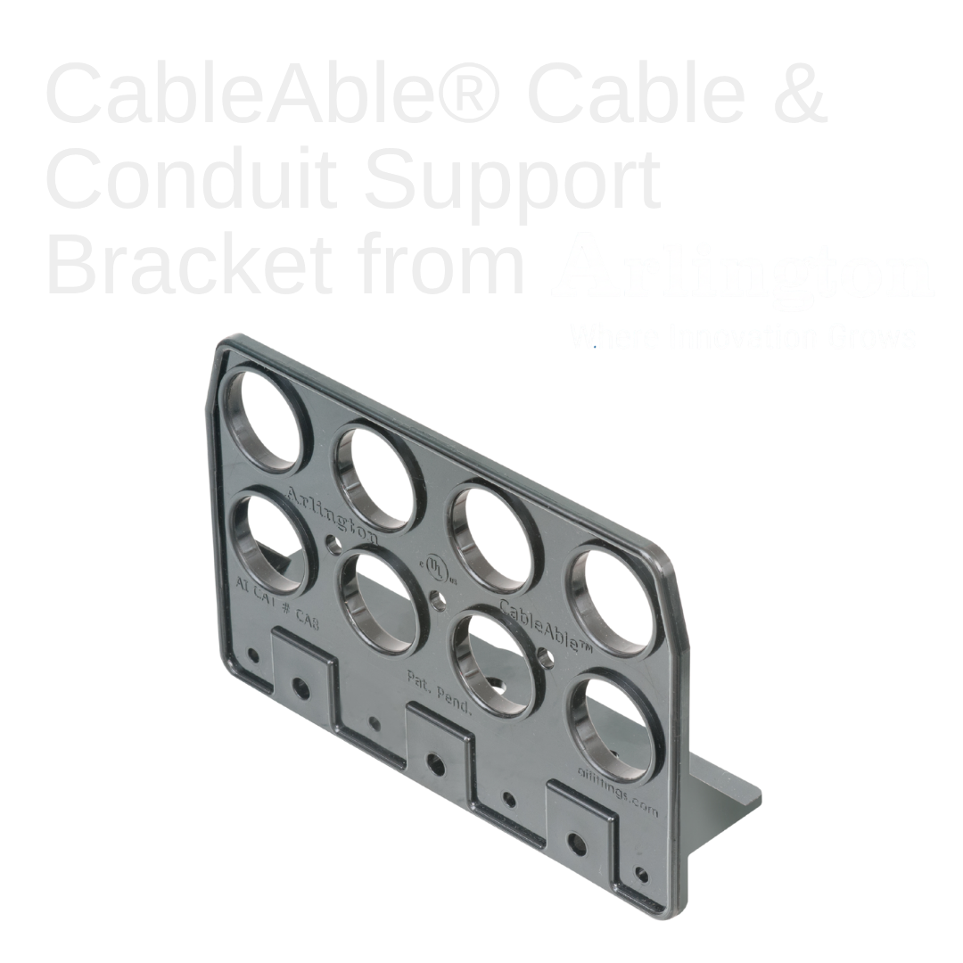 Perfect for commercial or residential applications, Arlington's time‐saving non-metallic CableAble® Support Brackets are the ONE BRACKET designed for horizontal runs of cable or conduit, commercial or residential applications, power or low voltage wi