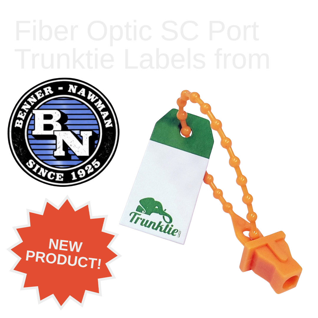 Fiber optic SC port Trunktie labels provide a simple way to identify, label, and protect unused SC ports on network terminations. Each Trunktie plugs directly into an SC (Standard Connector) port and features a flexible, adjustable tie for securing a