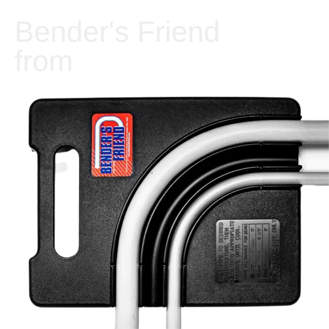 Lightweight, portable 90 degree PVC bending template

The Bender’s friend is an easy to use template for bending perfect 90’s in your PVC. To be paired with a heat source, the Bender’s Friend will allow you to make kink-free bends every time. Works w