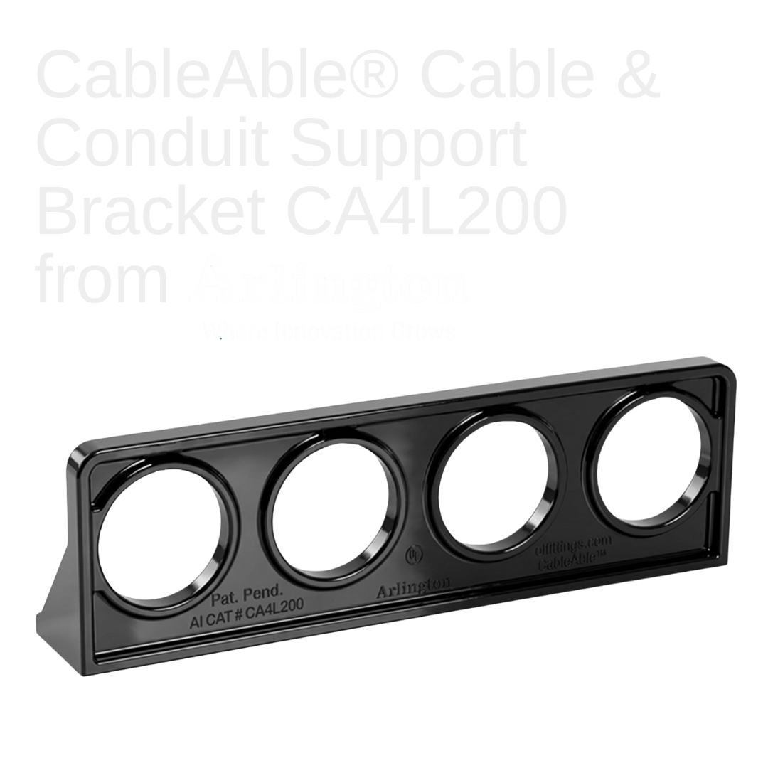 Perfect for commercial or residential applications, Arlington's time‐saving non-metallic CableAble® Support Brackets are the ONE BRACKET designed for horizontal runs of cable or conduit, commercial or residential applications, power or low voltage wi