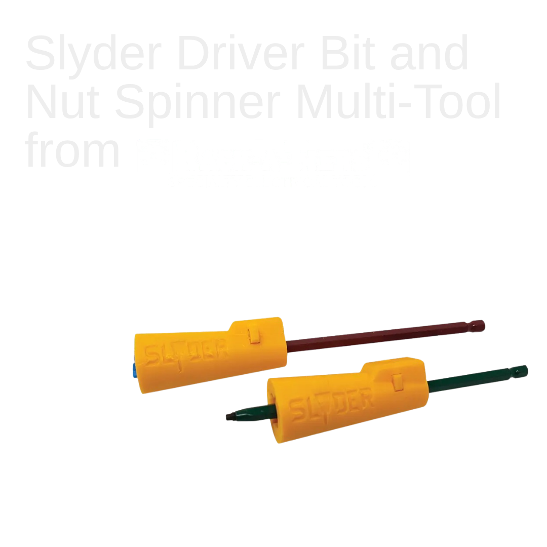 Slyder is a multitool driver bit that drives ground screws and twists wire nuts. This multi-use bit is perfect for when you’re splicing wires in a junction box. The wire nut driver slides on a specially designed 6” Robertson #1 or #2 hex driver to en