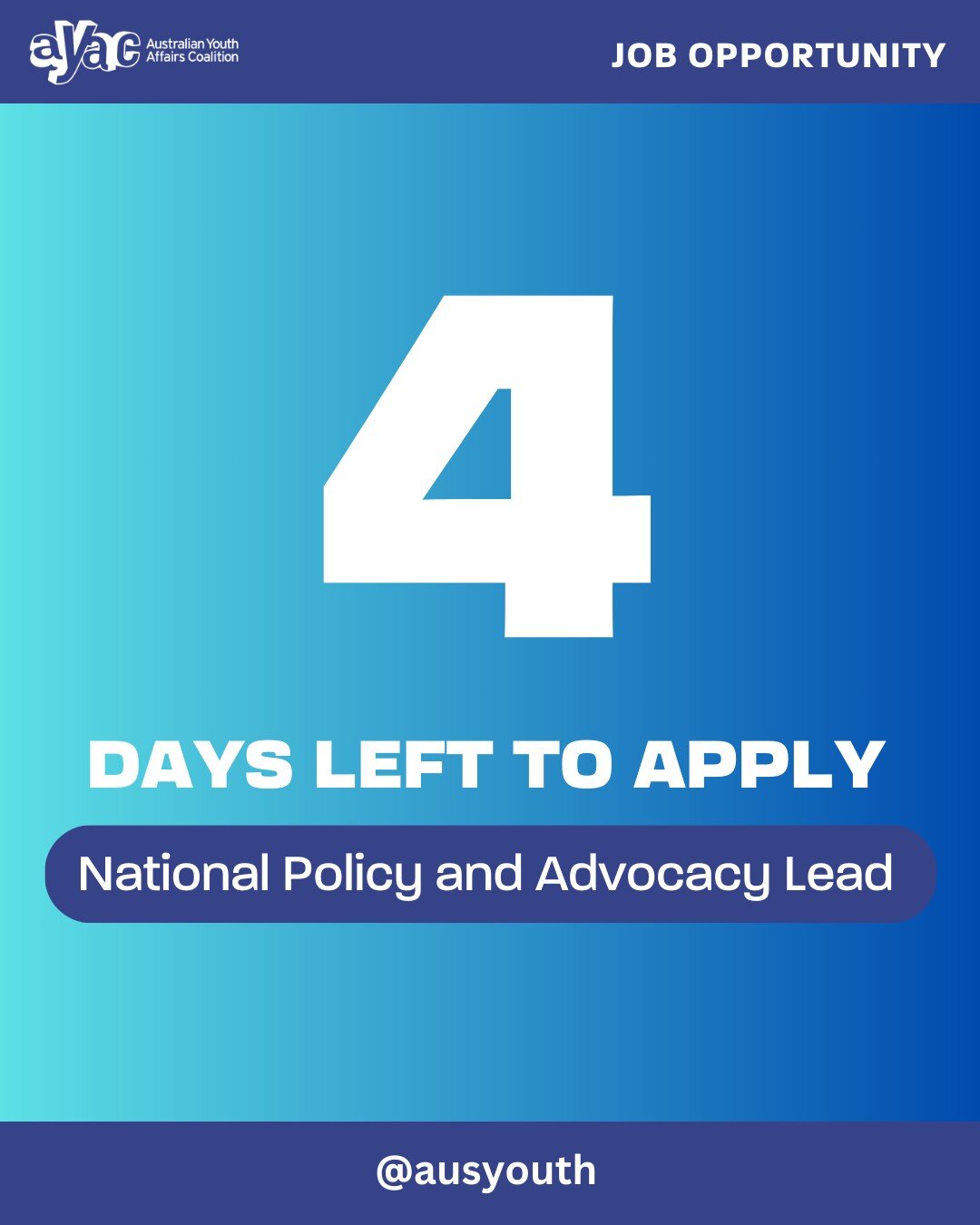 Join Our Team: National Policy and Advocacy Lead Opportunity at AYAC 🚀

This role is closing in 4 days! 

Are you passionate about making a positive impact on the lives of young people in Australia? AYAC is on the lookout for a dynamic and dedicated