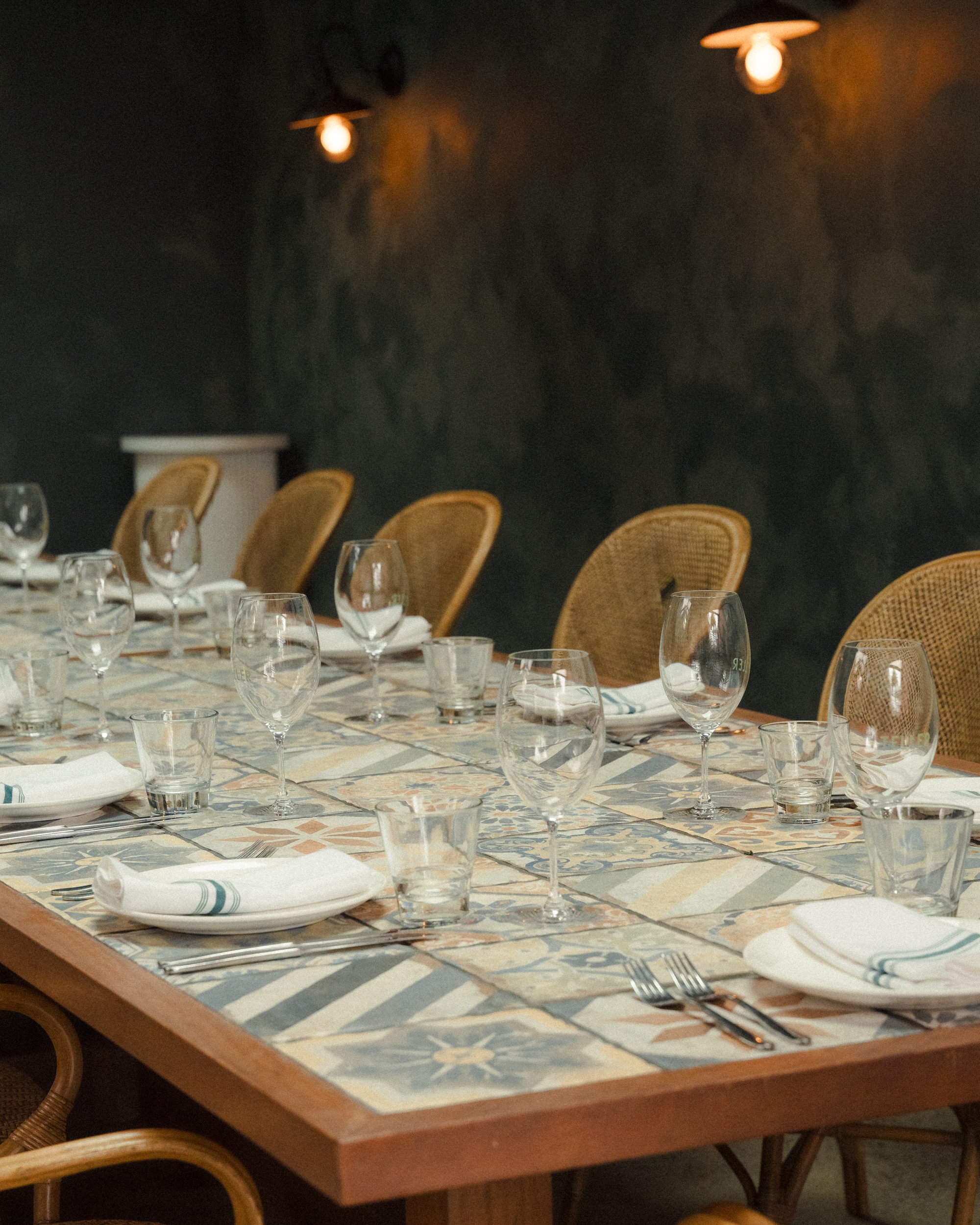 Long table dining set up at the Annex function room
