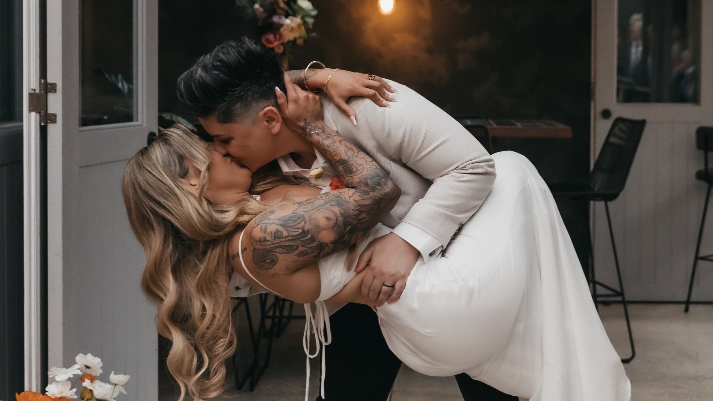 Couple celebrating their wedding at Teller