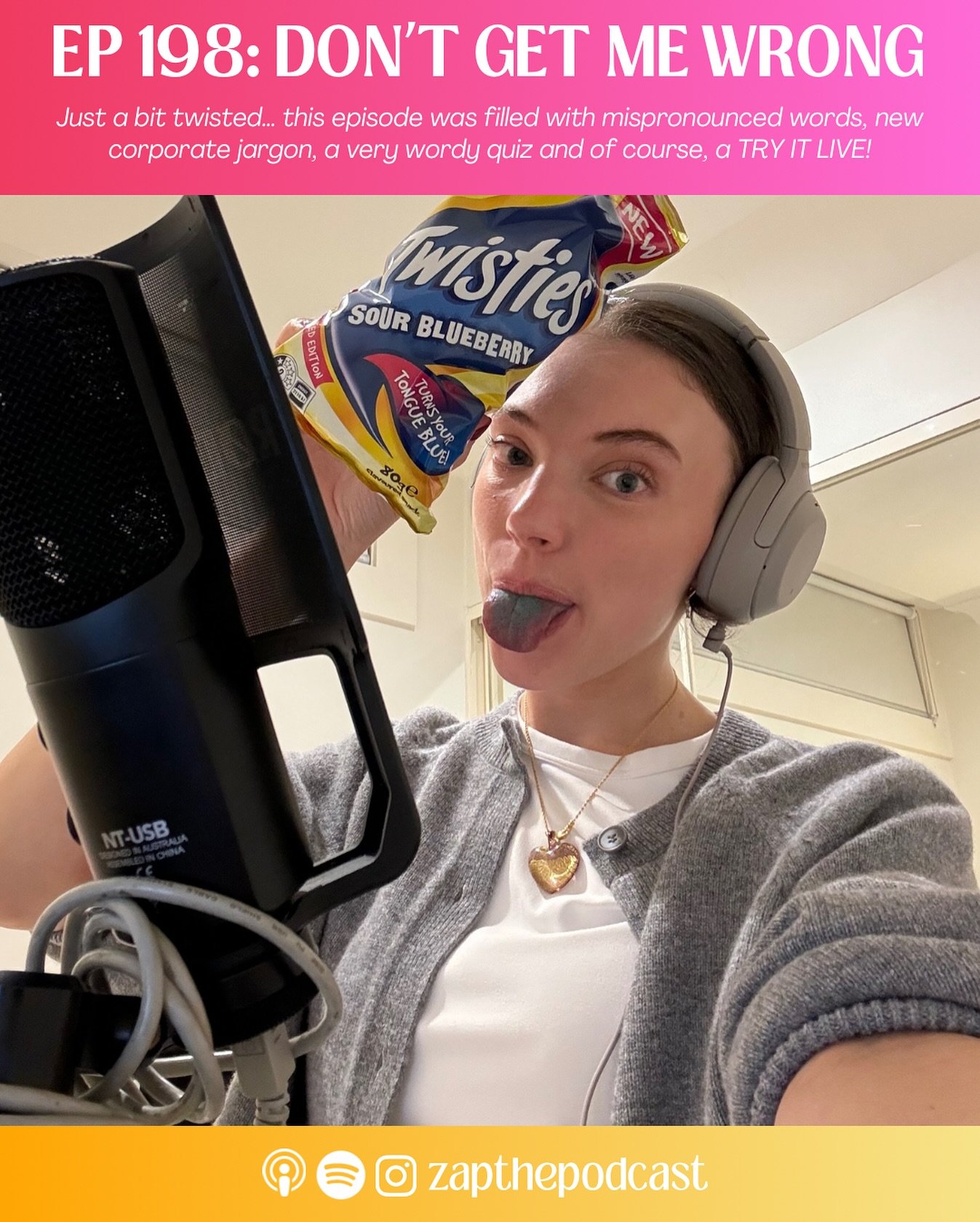Behind the scenes of Ep 198! You can listen now wherever you get your podcasts! (Or the link is in our bio 🙂&zwj;↕️) Try it live this ep was Sour Blueberry 🫐 twisties? We meet again&hellip; but what did we think? Listen to find out!!! (but yes spoi