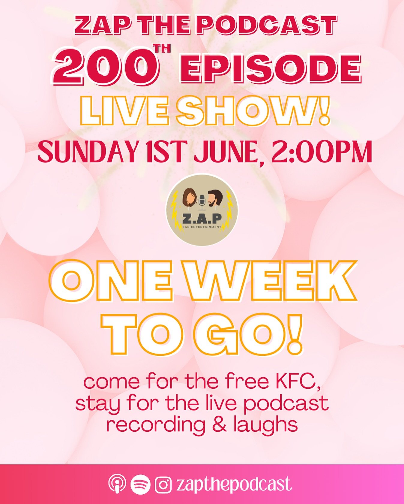ONE WEEK TO GO FOR OUR LIVE SHOW! ⚡️ come for the free KFC, stay for the live podcast recording 🤩 Sunday 1st June, 2:00pm (recording starts at 2:30pm) 📍 Turramurra Uniting Church. 

This is a FREE event with a live podcast recording ft weird and wo