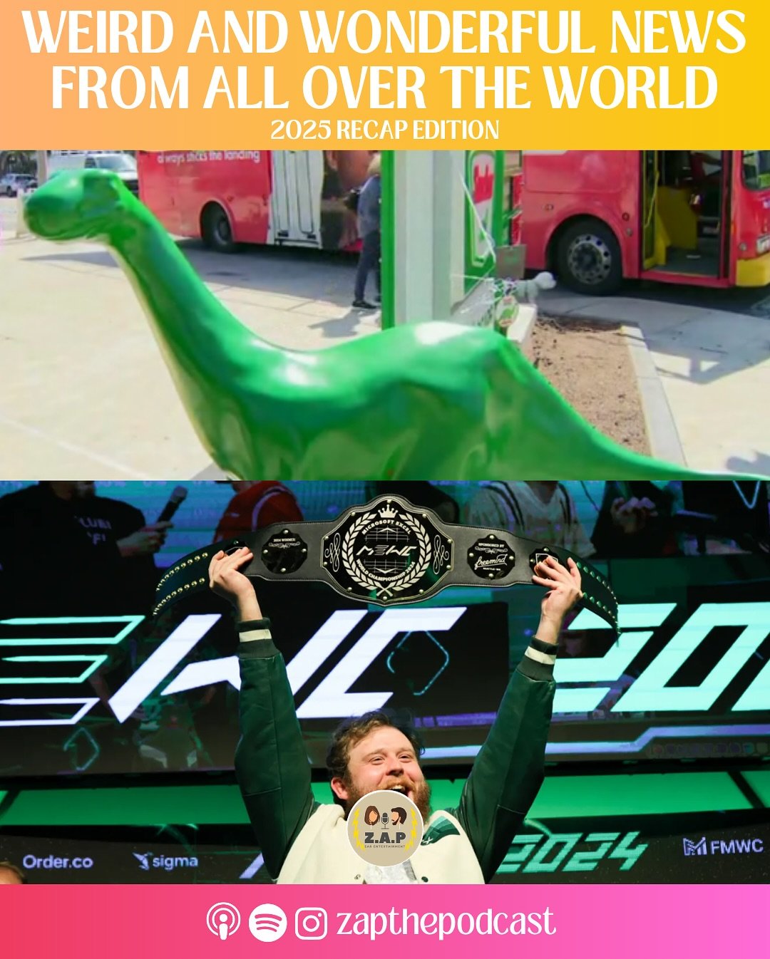 HAVE YOU HAD YOUR DOSE OF WEIRD AND WONDERFUL NEWS TODAY? 240+ episodes of @zapthepodcast available wherever you get your podcasts - or check the link in our bio 😎 

Here&rsquo;s a recap of some of the weird and wonderful news stories we covered las