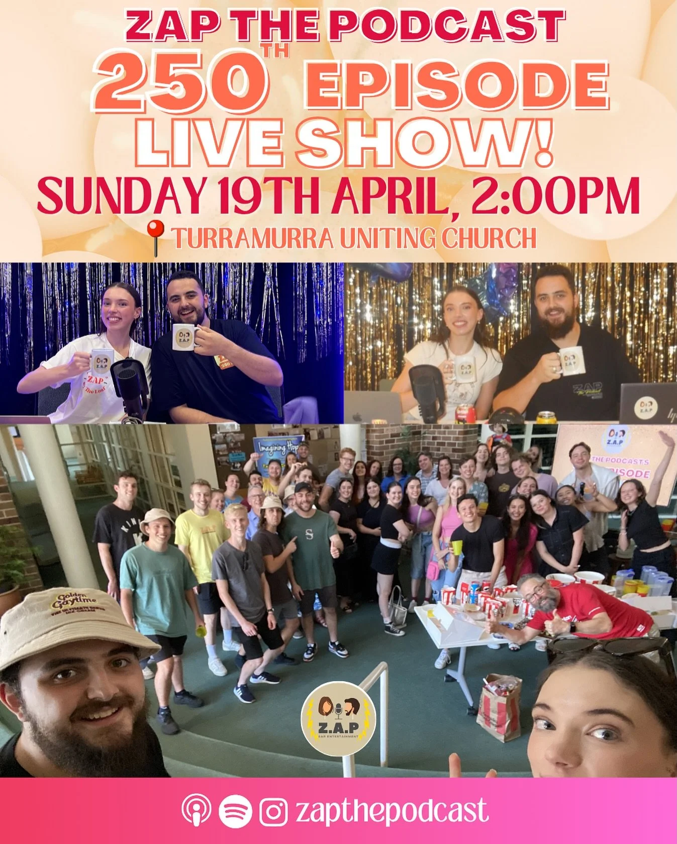 TOMORROW IS THE DAY!! We are so excited to celebrate the big 250 with you all! 💛⚡️ 250?! That&rsquo;s older than Bec and Jono combined!!! 🤯 2:00pm, Turramurra Uniting Church! 

The LIVE SHOW is one of our favourite parts of doing this podcast, it&r