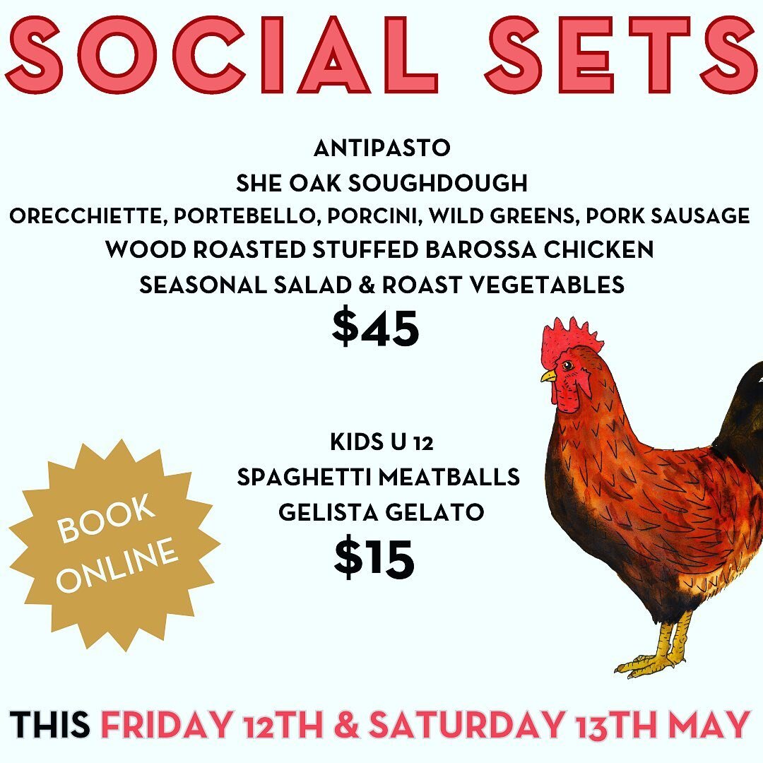 This Friday + Saturday as well as our house menu + specials.