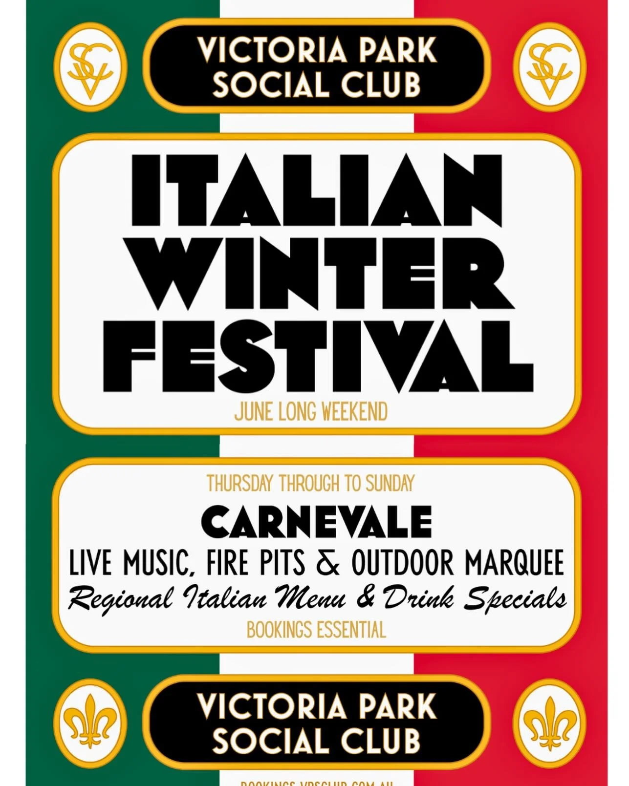 Our annual Italian 🇮🇹 Winter festival is back again.

Regional Italian food + drinks and @pulse_band_adelaide 🇮🇹 all weekend. 

June Long Weekend bookings essential online only. 

🍕 🍝 🍷 💃