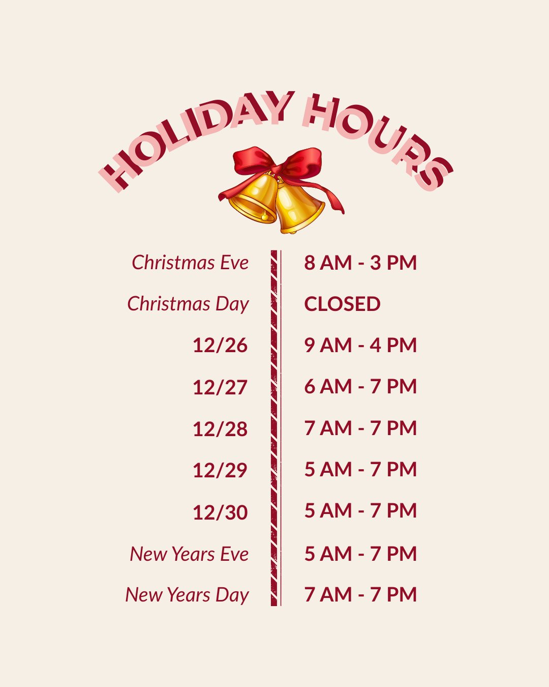 HOLIDAY HOURS! 🎄🎁