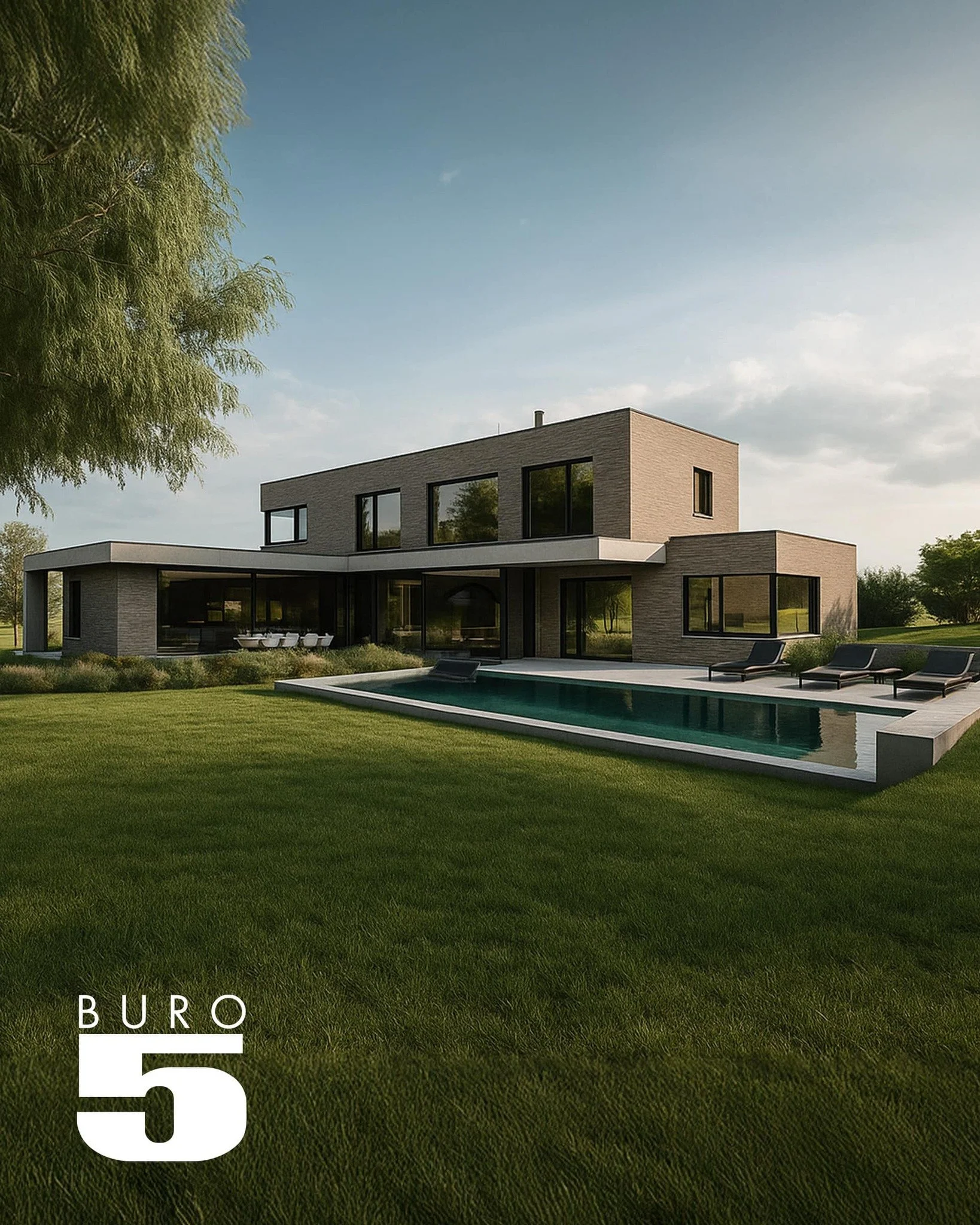 Nouveau projet r&eacute;sidentiel chez Buro5
Une maison unifamiliale pens&eacute;e pour s&rsquo;ouvrir sur un jardin arbor&eacute;, en lien direct avec le paysage naturel environnant.

Implant&eacute;e en retrait de la voirie, la maison s&rsquo;int&e