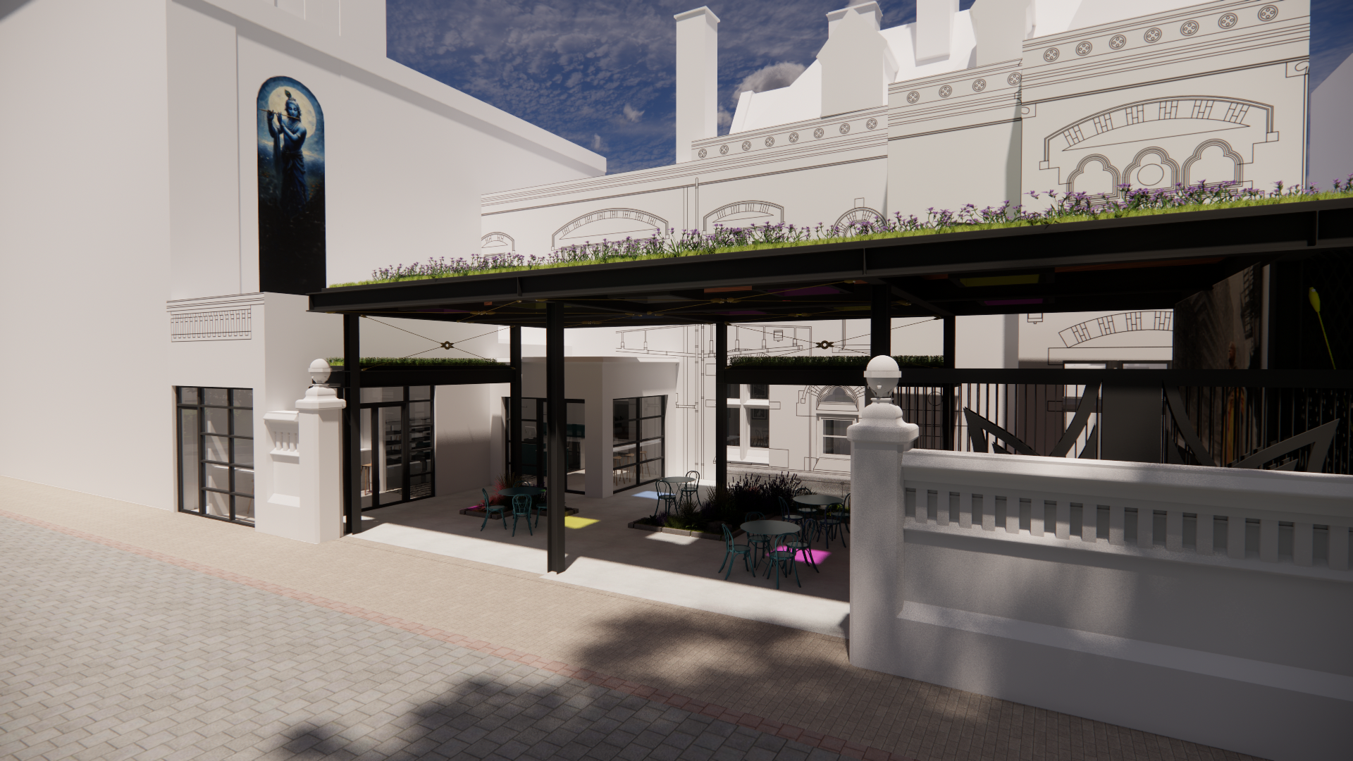 Courtyard - View 4 - external view of courtyard with gates open