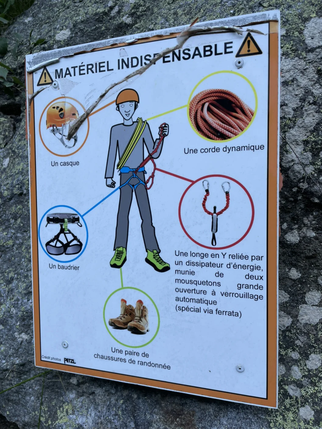 A sign at the start lets you know what equipment you need.