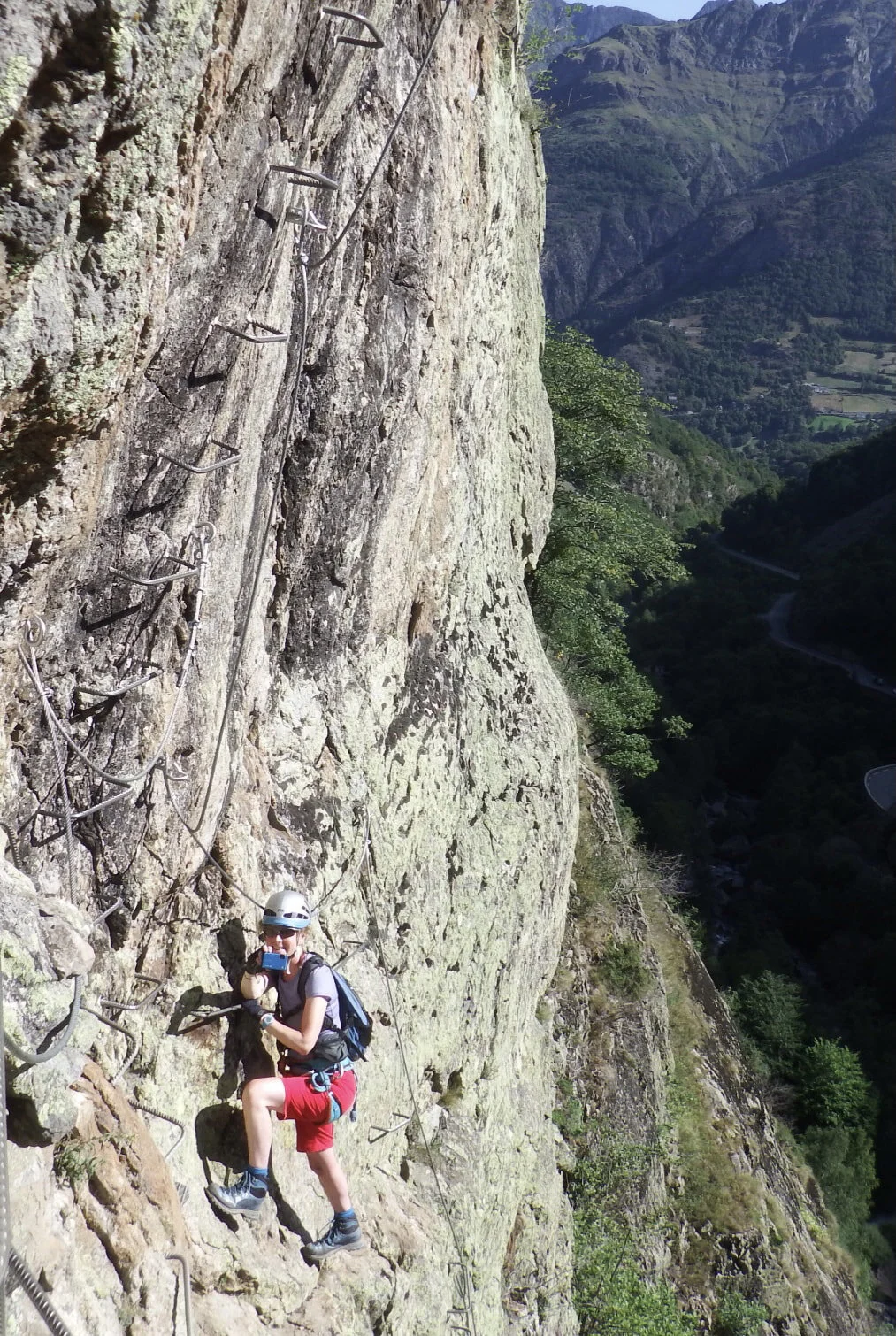 Mrs P about to negotiate the overhang.