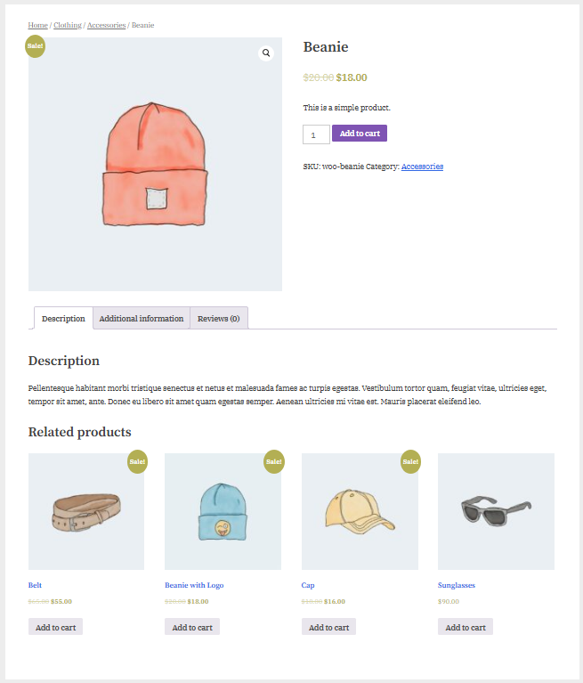 Original ecommerce product page featuring a peach-colored beanie, used as the control version in an A/B split test supported by Kristin Dain, a marketing analyst specializing in HTML, CSS, JavaScript, and conversion optimization.