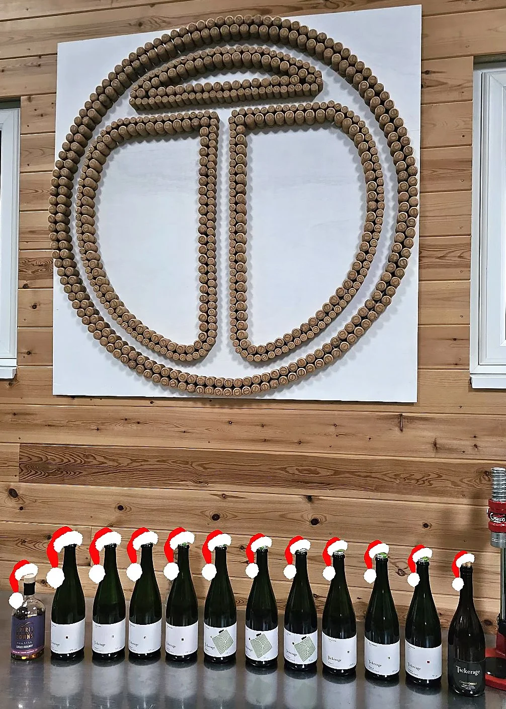 Tickerage Tour Bottles with Christmas Hats.jpg